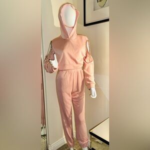 Pink rhinestone sequin crystal sweatsuit